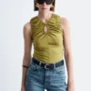 Ruched Keyhole-Neck Top