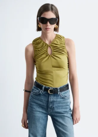 Ruched Keyhole-Neck Top