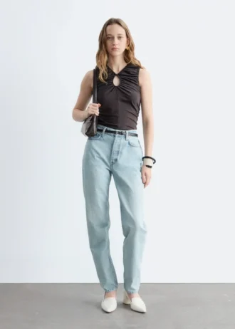 Ruched Keyhole-Neck Top