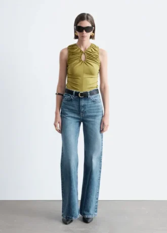 Ruched Keyhole-Neck Top