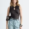 Ruched Keyhole-Neck Top