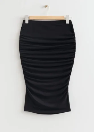 Ruched Pencil Midi Skirt