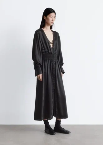 Satin Midi Shirt Dress