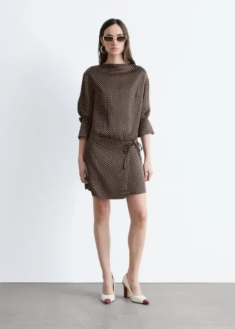 Satin Tie-Closure Mini Dress