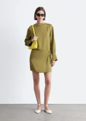 Satin Tie-Closure Mini Dress