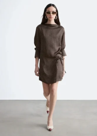 Satin Tie-Closure Mini Dress
