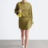 Satin Tie-Closure Mini Dress