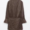 Satin Tie-Closure Mini Dress