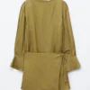 Satin Tie-Closure Mini Dress