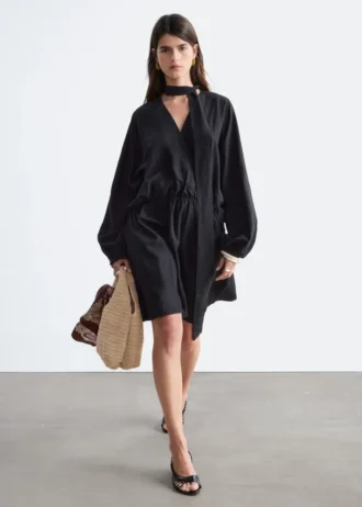 Scarf-Detail Wrap Mini Dress