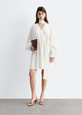 Scarf-Detail Wrap Mini Dress