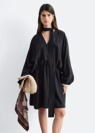 Scarf-Detail Wrap Mini Dress