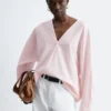 Sculptural Cotton V-Neck Blouse