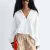 Sculptural Cotton V-Neck Blouse