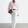 Sculptural Cotton V-Neck Blouse