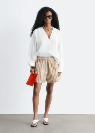 Sculptural Cotton V-Neck Blouse