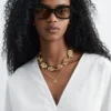 Sculptural Cotton V-Neck Blouse