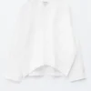 Sculptural Cotton V-Neck Blouse