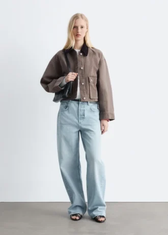 Short Cord-Collar Denim Jacket