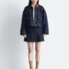 Short Cord-Collar Denim Jacket
