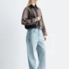 Short Cord-Collar Denim Jacket