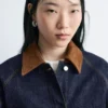 Short Cord-Collar Denim Jacket
