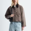Short Cord-Collar Denim Jacket