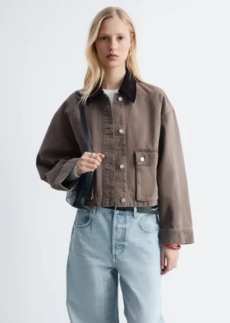 Short Cord-Collar Denim Jacket