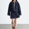 Short Cord-Collar Denim Jacket