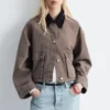 Short Cord-Collar Denim Jacket