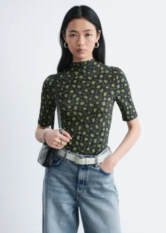 Short-Sleeve Mock-Neck Top