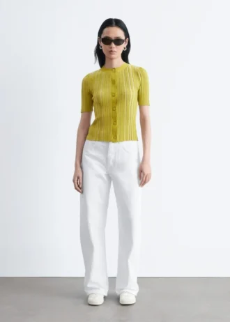 Short-Sleeve Rib-Knit Cardigan