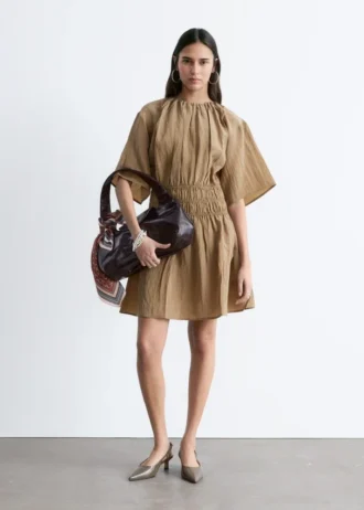 Short-Sleeve Ruched Mini Dress