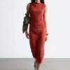 Sleeveless Draped Midi Dress