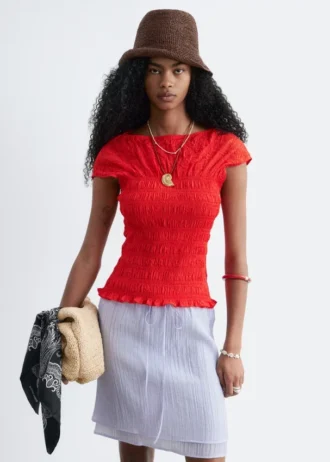 Smocked Boatneck Top