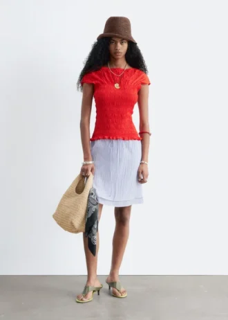 Smocked Boatneck Top