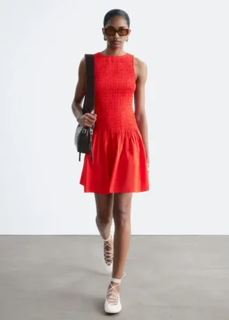 Smocked Cotton Poplin Mini Dress