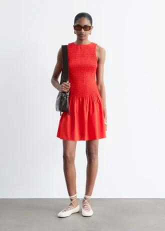 Smocked Cotton Poplin Mini Dress