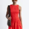 Smocked Cotton Poplin Mini Dress