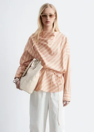 Striped Cowl-Neck Blouse