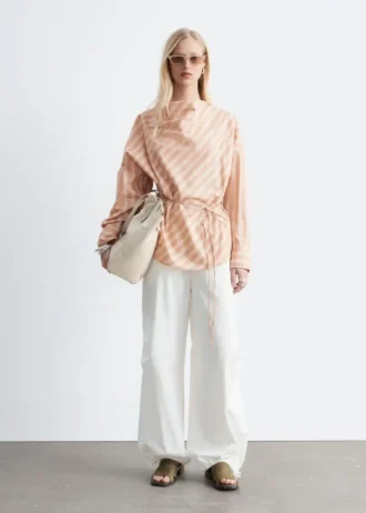 Striped Cowl-Neck Blouse