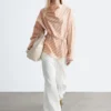 Striped Cowl-Neck Blouse
