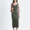 Striped Rib-Knit Midi Dress