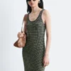 Striped Rib-Knit Midi Dress