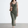 Striped Rib-Knit Midi Dress