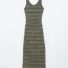 Striped Rib-Knit Midi Dress