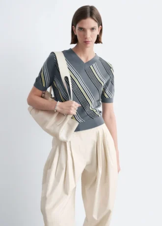 Striped V-Neck Wool T-Shirt