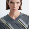 Striped V-Neck Wool T-Shirt