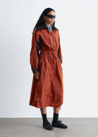 Technical Drawstring Midi Dress