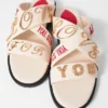 Text-Print Leather Sandals